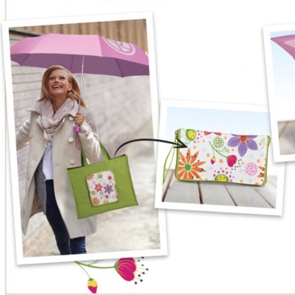 YVES ROCHER FOLDABLE SHOPPING BAG & LILAC UMBRELLA (NEW WITH TAGS)